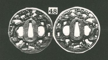 Sword Guard (Tsuba): Two Sages, Rocks, Pines, and Clouds