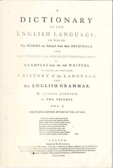 A Dictionary of the English Language: In which the Words are deduced from their Originals, and Illustrated in their Different Significations by Examples form the best Writers to which are prefixed a History of the Language and an English Grammar [2 vols]