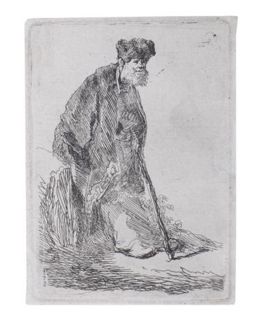 Man With a Coat and Fur Cap Leaning against a Bank (H. 14, B.151, Holl. I/III)