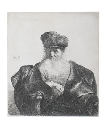Old Man Seated, Facing Front, Wearing Fur Cap and Black Robe (H.92, III/III; B.262 III/III)