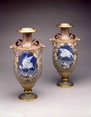 Pair of Vases with Fables by Jean de La Fontaine