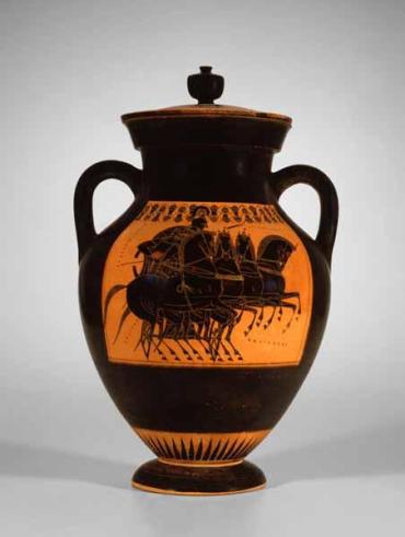 Amphora and Lid (Storage Vessel) with Chariot Race