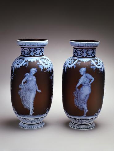 Pair of Vases with Girls Dancing