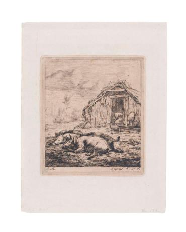 Les Trois Cochons Couchés devant l’étable (Three Swine in Front of a Stable), after Karel de Jardin (D-W 6 II/II)