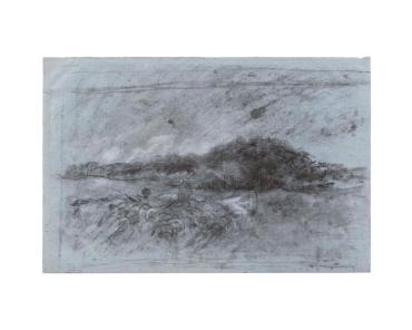 Sheep and Shepherd, study. verso: Sheep in a Field with a Plowing Sketch in the upper right corner