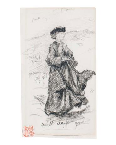 Woman (probably Mrs. John La Farge) in a landscape with color notations, Verso: Sketch of a man seated