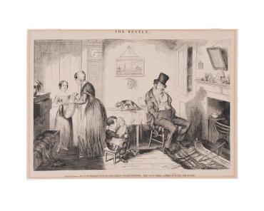 Plate II: He is discharged from his job...,Illustration for The Bottle.