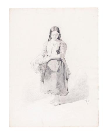 Barefoot Girl with a Basket. Verso: Sketch of a Resting Female Figure (Lugt 143)
