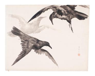 Three Flying Rooks, Two Black, One White