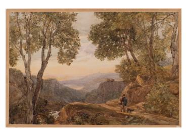 Hilly Landscape with Man and Dog