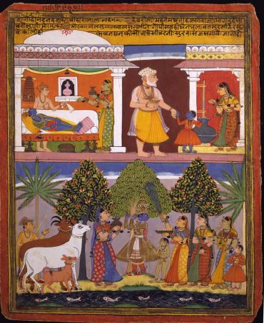 Scenes from the Childhood of Krishna, from a Sur Sagar Manuscript