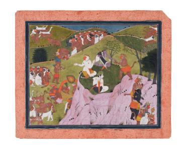 Scene from the Lanka Parva of the Ramayana: Rama and Hanuman and Bear Allies camped opposite Lanka before the Siege.