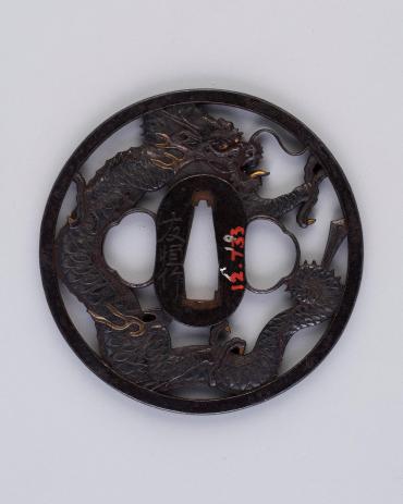 Sword Guard (Tsuba):  Four-clawed Dragons with Sword in Tail