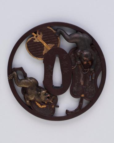 Sword Guard (Tsuba): Two Monkeys and Fan