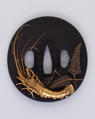 Sword Guard (Tsuba):  (front) Lobster and Fern; (back) Spray of Water Plant
