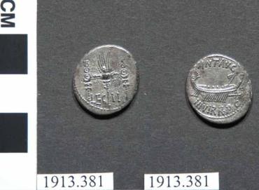 Silver denarius with a galley
