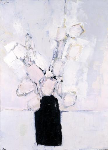 White Flowers in a Black Vase