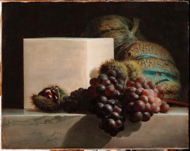 Still Life with Grapes, Chestnuts, Melons, and a Marble Cube