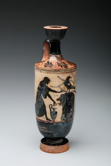 Lekythos (unguent container); Scene: Achilles and Polyxena at a fountain