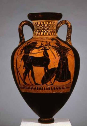 Pointed Neck-Amphora (storage vessel): Herakles (Hercules) and the stag in the presence of Athena