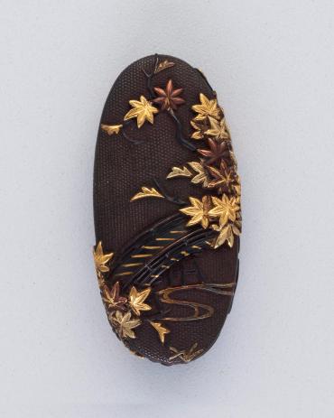 Kashira: Bridge and Maple Leaves