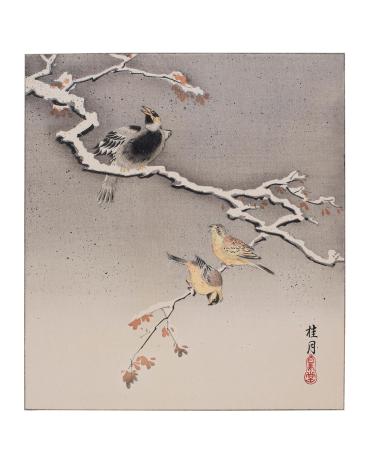 Three Birds and Snow-Clad Tree