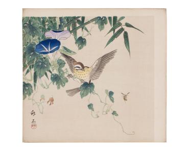 Sparrow, Morning Glory, Bamboo and Wasp