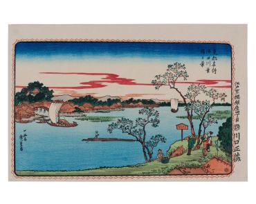 A View of Cherry Trees in Leaf along the Sumida River from the series Famous Views of the Eastern Capital
