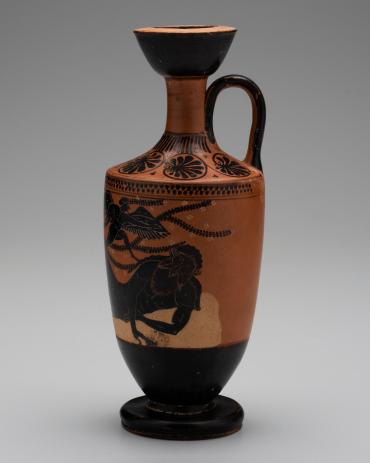 Lekythos (unguent container): Herakles Attacking the Giant Alkyoneus
