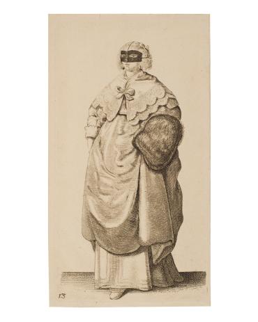 Woman with Mask, Cap and Muff, plate 12 from: Ornatus Muliebris Anglicanus (The Severall Habits of English Women...)
