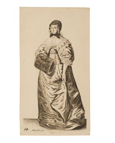 Woman with Mask and Muff, plate 13 from: Ornatus Muliebris Anglicanus (The Severall Habits of English Women...)