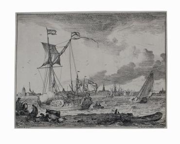 Seashore with Animals: View of Ships and Distant City from The River IJ and Seascapes