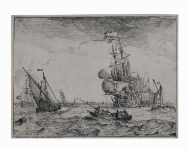 Shipping off Amsterdam (with Six Men in a Boat) from The River IJ and Seascapes