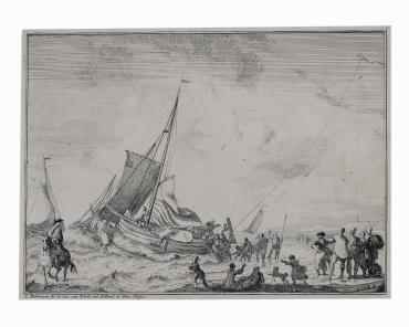 Boats Setting Sail from a Beach with By-Standers and a Boy Flying a Kite on a Shore from The River IJ and Seascapes