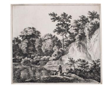 The Large Rock at the Bank of the River, plate 6 from Various Landscapes