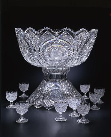 Punch Bowl and Stand, duplicate stand, with 23 cups