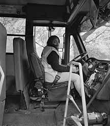 Shea at work driving bus 38, Route 45 for Flint Community Schools Transportation, First Student Co. from the series: Flint is Family