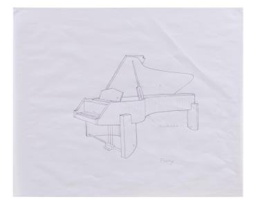 Preparatory Drawing for Steinway Concert Grand Piano and Bench: Schematic view of piano only, from side