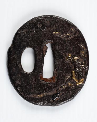 Sword Guard (Tsuba):  (front) Chinaman Evoking a Horse from a Gourd; (back) Landscape