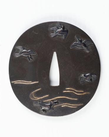 Sword Guard (Tsuba): Crows and Water