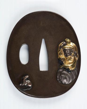 Sword Guard (Tsuba):  (front) Bama Sennin with toad near waterfall, (back) a rock, mountains and a tree