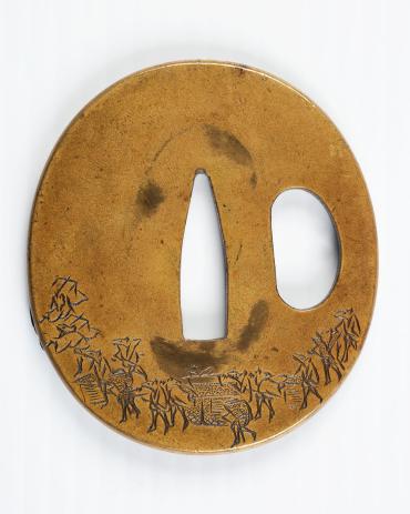 Sword Guard (Tsuba):  Wedding Procession with Mice as Humans