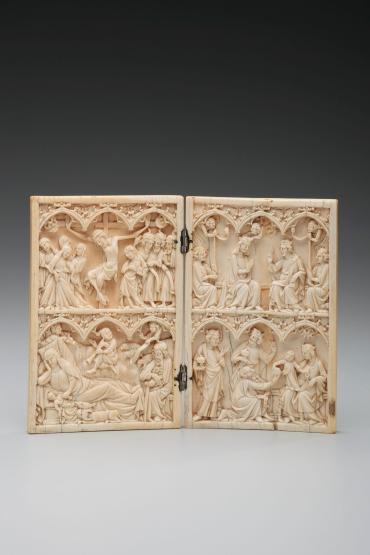 Diptych with the Crucifixion, Nativity, Coronation of the Virgin, and Adoration of the Magi