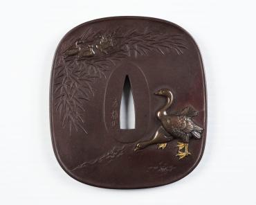 Sword Guard (Tsuba):  (front) Geese; (back) Moon and Water