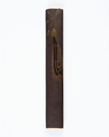 Kozuka: (front) Landscape; (back) inscription inlaid with gold with a red seal (kakihan)
