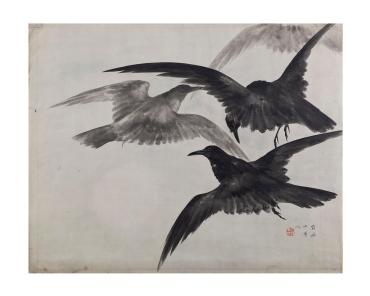 Four Flying Rooks, Two Black, Two Gray