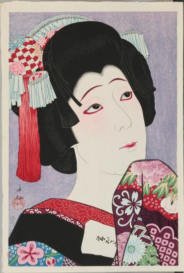Nakamura Fukusuke V as Ohan of the Shinanoya, from “Creative Prints, Collection of Portraits by Shunsen” 
