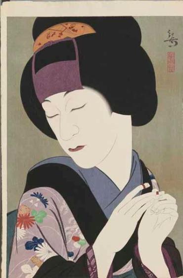 Kataoka Gado IV as Miyuki in the play Asagao Nikki, from “Creative Prints by Kanpō, First Series”