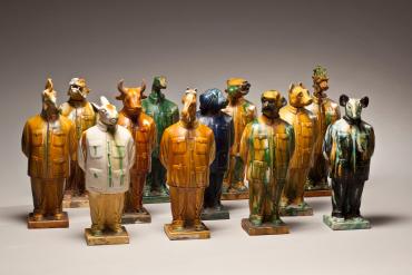 A Complete Set of Chinese Zodiac Figures in Tang Dynasty Three Colors Glaze Ceramic Style