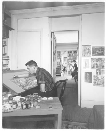 Untitled (Paul Cadmus, George Tooker and Jared French (back) in a shared studio), from a collection of 33 photographs of members of Lincoln Kirstein's circle